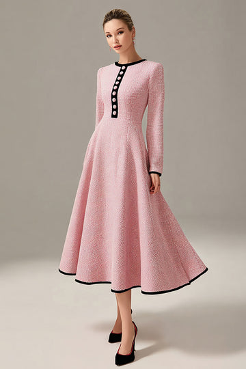 Pink A Line Bateau Midi Work Dress